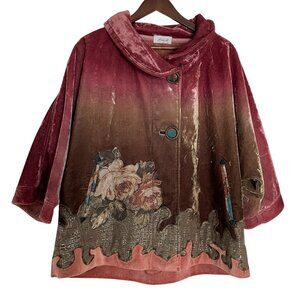 Anie A Ombre Velvet Peacoat Medium M Dusty Rose Pink Floral Applique Art to Wear